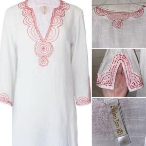 HELEN JON $164 Watermelon Pink Beaded Beach Tunic Cover-up Womens XS EUC